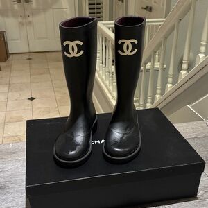 CHANEL Black Wellington Rain Boots